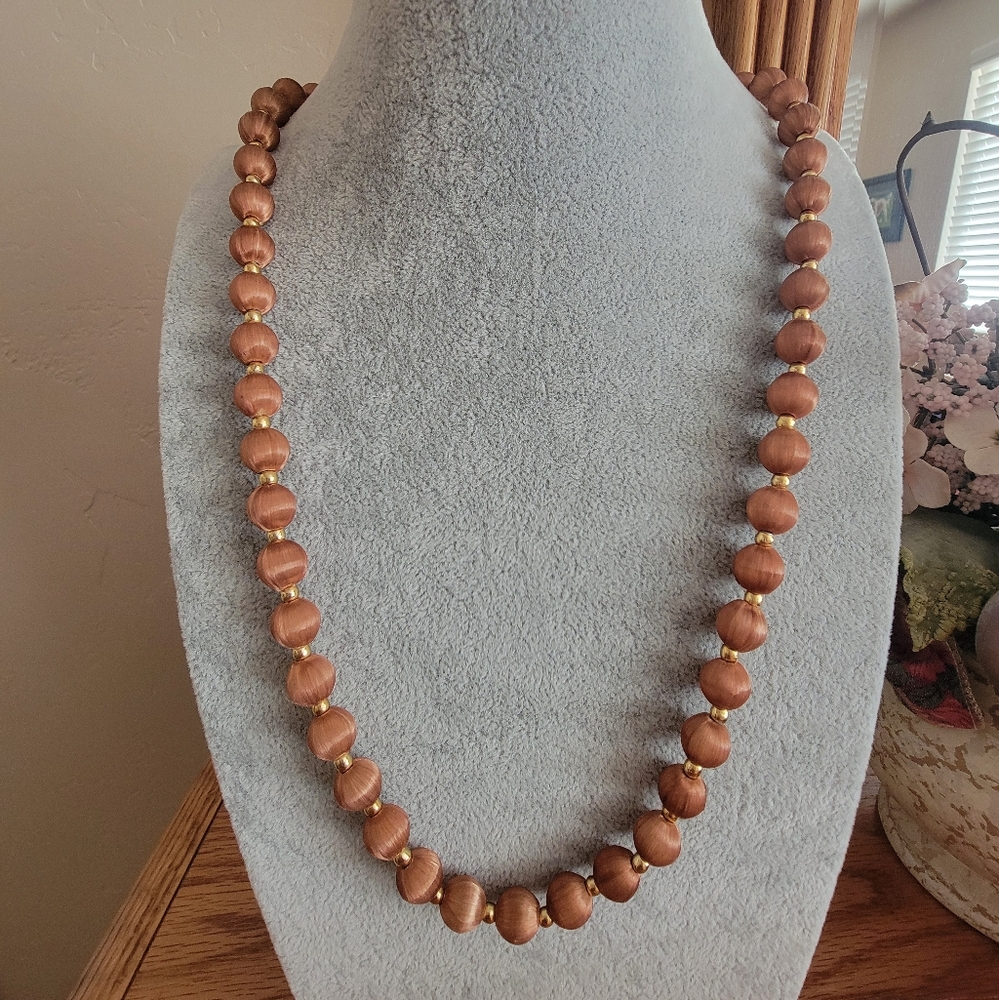 Vintage Light Brown Silk Thread Wrapped Beaded Necklace